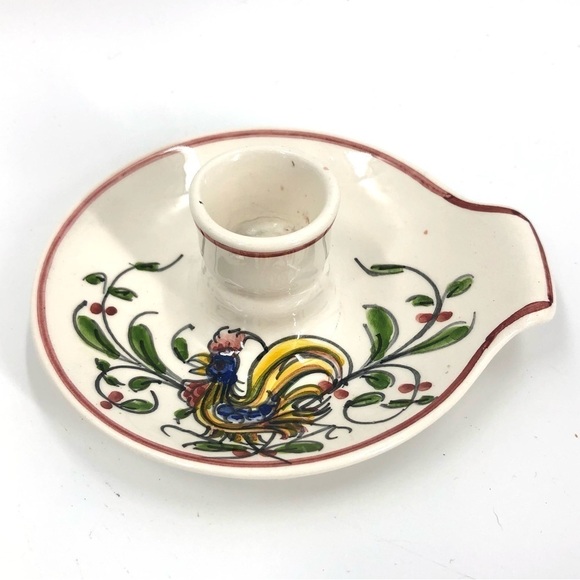 Anfora Agueda Hand Painted Rooster Candle Holder Portugal Chamberstick Signed - Picture 1 of 6